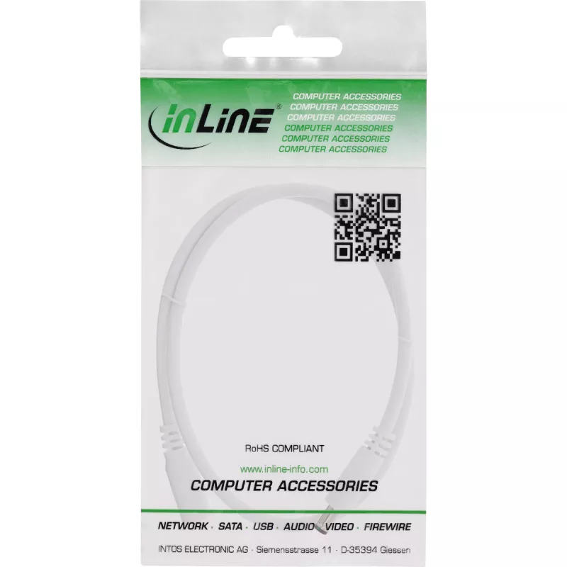InLine DC pagarinātāja kabelis, DC vīrišķais/sieviešu 5.5x2.5mm, AWG 18, balts 1m