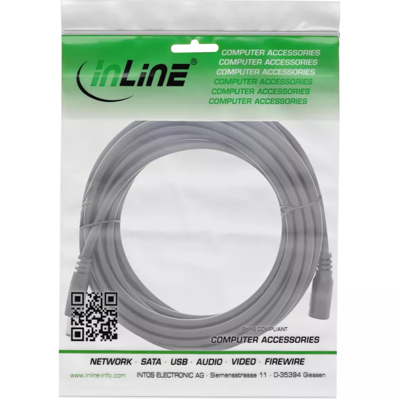 InLine DC pagarinātājs, DC vīr. / siev. 5.5x2.5mm, AWG 18, melns 3m