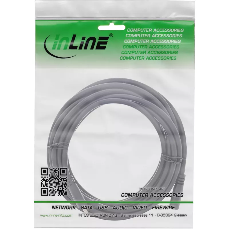 InLine līdzstrāvas pagarinātājkabelis, līdzstrāvas vīrišķais/sieviešu 3,5x1,35 mm, AWG 18, melns 5 m