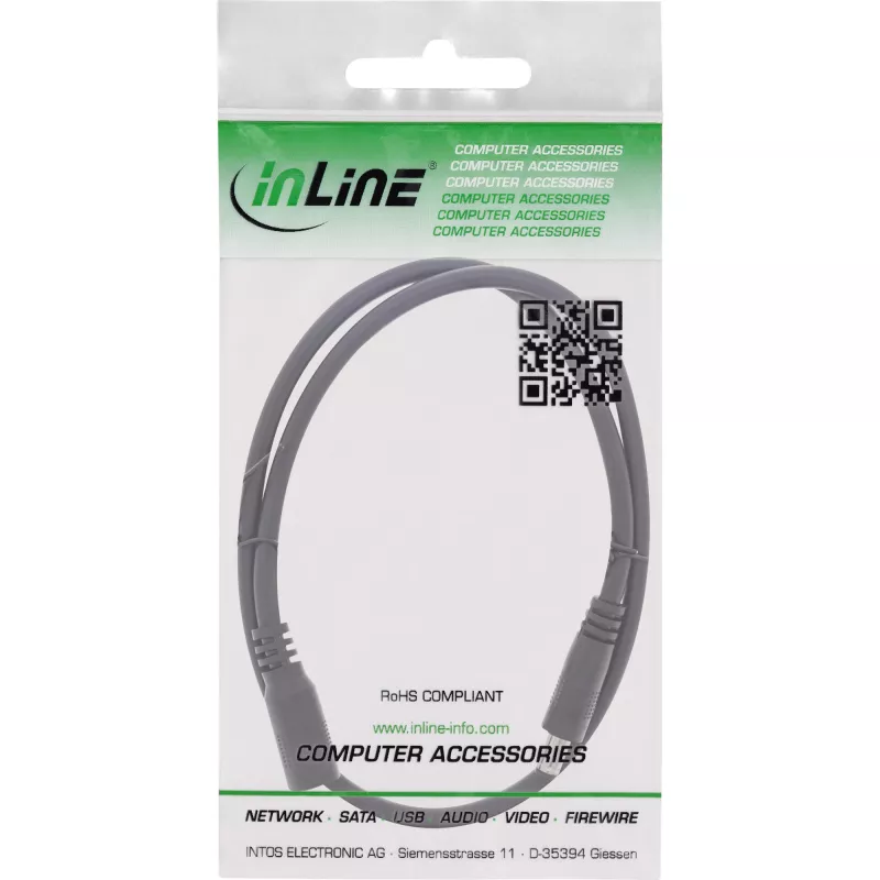 InLine līdzstrāvas pagarinātāja kabelis, DC vīrišķais/sievišķais 5,5x2,5mm, AWG 18, melns 1m