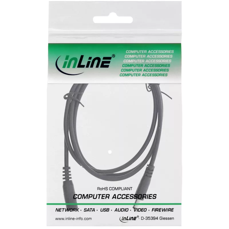 InLine DC pagarinātājs, DC vīrišķais/sieviešu 4.0x1.7mm, AWG 18, melns 2m