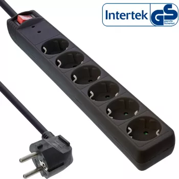 InLine kontaktligzdu bloks CEE 7/3, 6-vietīgs, pārsprieguma aizsardzība, slēdzis, melns