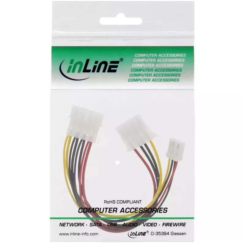 InLine iekšējais strāvas Y-kabelis 1x 5,25 collu Molex / 1x 5,25 collu Molex + 1x 3,5 collu Floppy