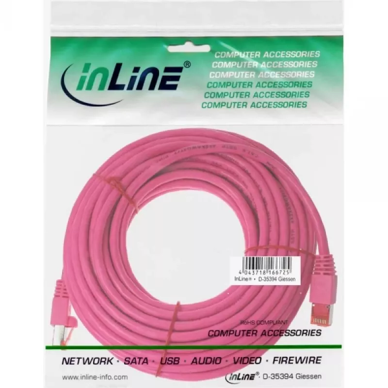 InLine komutācijas kabelis S/FTP PiMF Cat.6 250 MHz PVC varš rozā 20 m