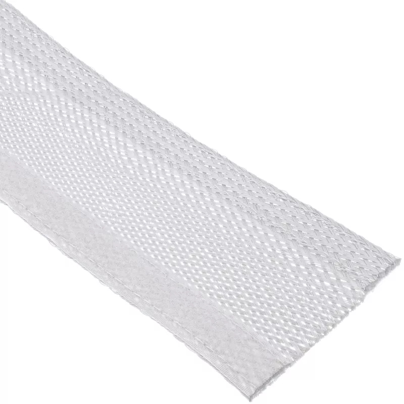 Kabeļu piedurkne InLine 1 m × 25 mm, auduma šļūtene ar āķa un cilpas stiprinājumu, balta