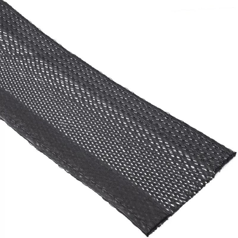 Kabeļu aizsarguzmava InLine 59993A — auduma caurule ar āķa-cilpas stiprinājumu, 1 m × 25 mm, melna