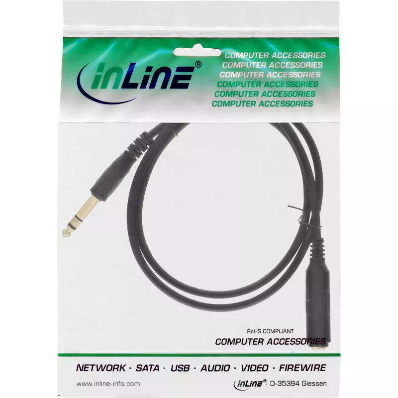 InLine austiņu pagarinātāja kabelis 6,3 mm stereo M/F, zeltīts, melns, 3 m