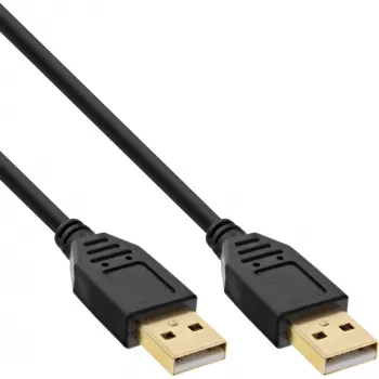 InLine USB 2.0 kabelis, AM/AM, melns, zeltīti kontakti, 1 m