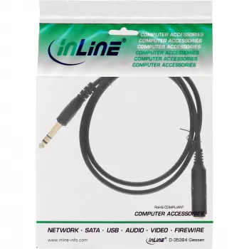 InLine austiņu pagarinātāja kabelis 6,3 mm stereo vīr./siev., zeltīti kontakti, melns, 2 m