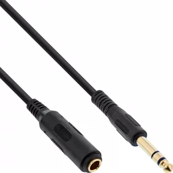 InLine austiņu pagarinātāja kabelis 6,3 mm stereo vīr./siev., apzeltīti kontakti, melns, 1 m
