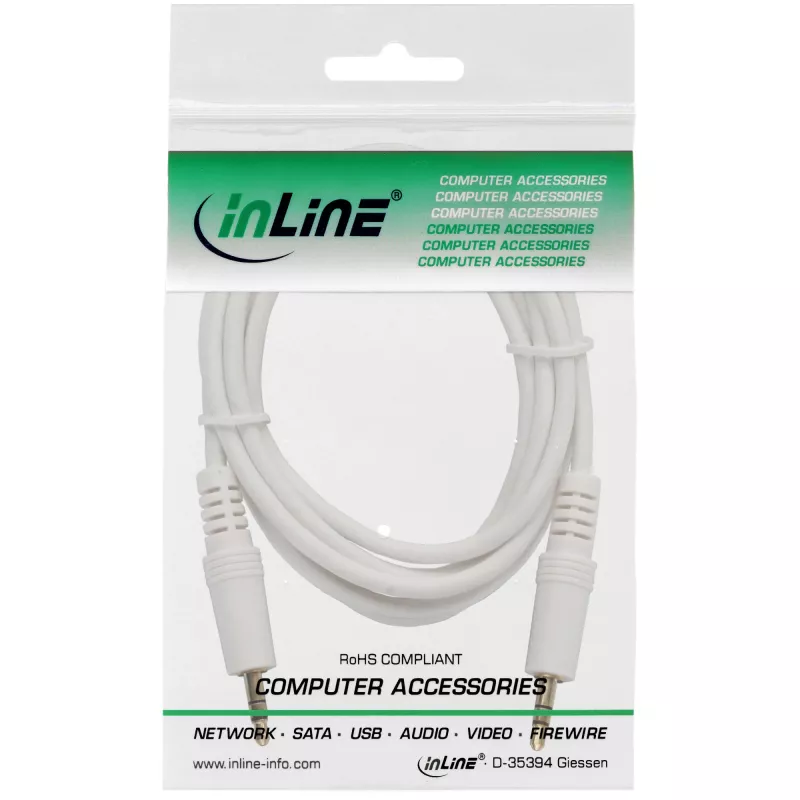 InLine Audio kabelis 3,5 mm stereo spraudnis–spraudnis, balts/zelts, 2 m