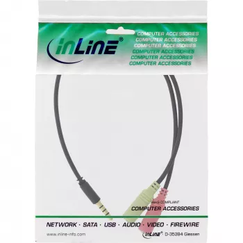 InLine Audio Headset adaptera kabelis 3.5mm male 4 Pin / 2x 3.5mm, Melns, 2m