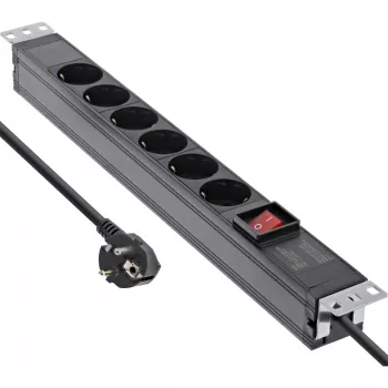 InLine 19 collu kontaktligzdu bloks, 6-vietīgs ar aizsargzemējuma kontaktu, ar slēdzi, 2 m, melns