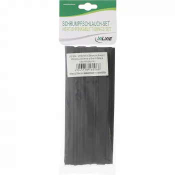 Termo saraušanās caurulīšu komplekts InLine 200 mm garas, diametri 9 mm → 4.5 mm, 20 gab., melns