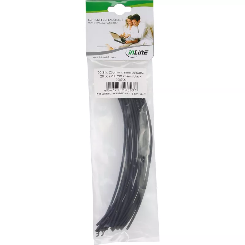Termosarukuma caurulītes InLine 200 mm, sarukuma attiecība 2 mm → 1 mm, 20 gab., melnas