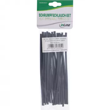 Termiski sarūkošās caurules InLine 200 mm, saraušanās koeficients no 4 mm līdz 2 mm, 20 gab., melna