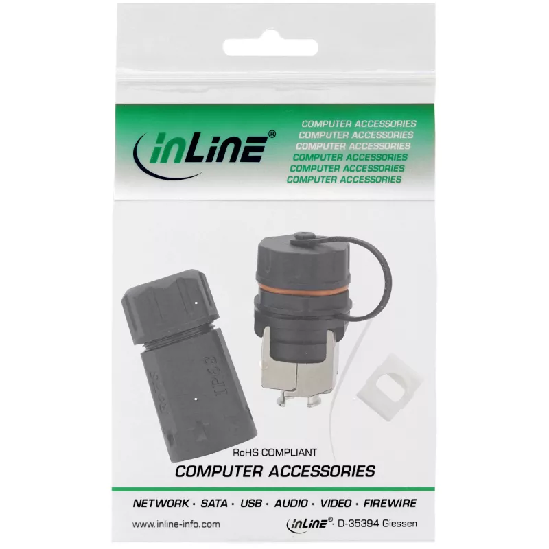 InLine Cat.6A savienotājkomplekts, ūdensnecaurlaidīgs IP68, 2x RJ45 F/F, 1:1