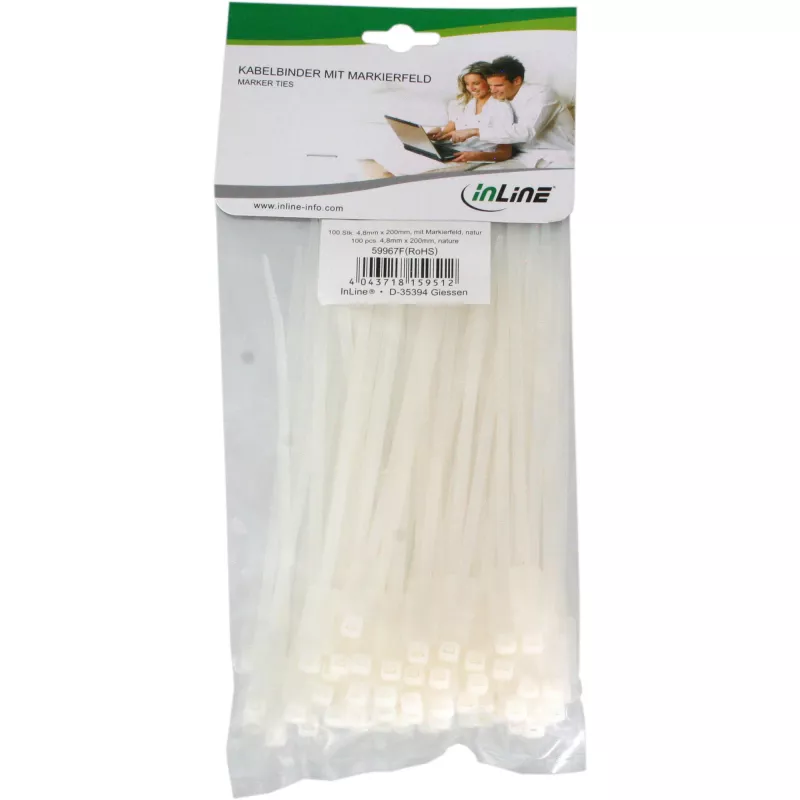 Kabeļu saites InLine Marker Ties 200 mm x 4,8 mm, neilons, 100 gab., dabīgā krāsā