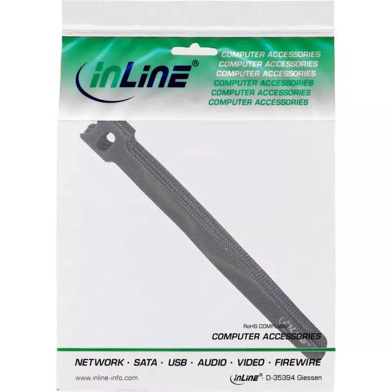 InLine kabeļsaišu siksnas ar āķa-cilpas stiprinājumu 180x12mm 10 gab. melns