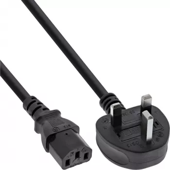 InLine strāvas kabelis Lielbritānijas kontaktdakša / 3 kontaktu IEC C13 kontaktdakša, 2m, 2 m, IEC C13, H05VV-F