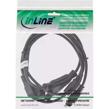 InLine Y-jaudas kabelis CEE 7/7 taisns vīrišķais leņķveida / 3 kontaktu IEC C13 un C5 vīrišķais, 2m