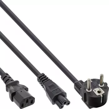 InLine Y-jaudas kabelis CEE 7/7 taisns vīrišķais leņķveida / 3 kontaktu IEC C13 un C5 vīrišķais, 2m