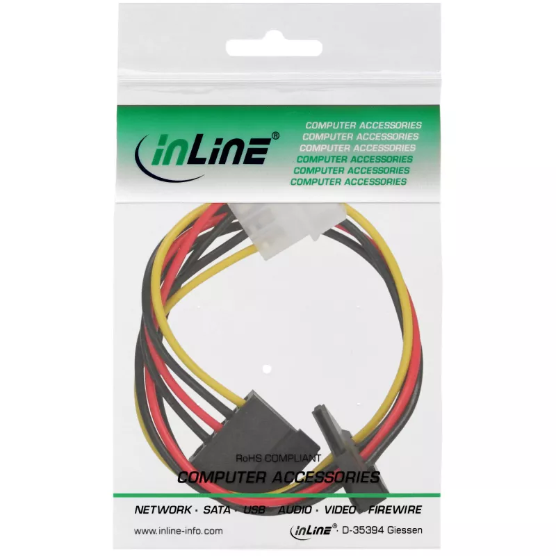 InLine iekšējais barošanas kabelis 1x 4pin Molex / 2x SATA barošana 0,30 m