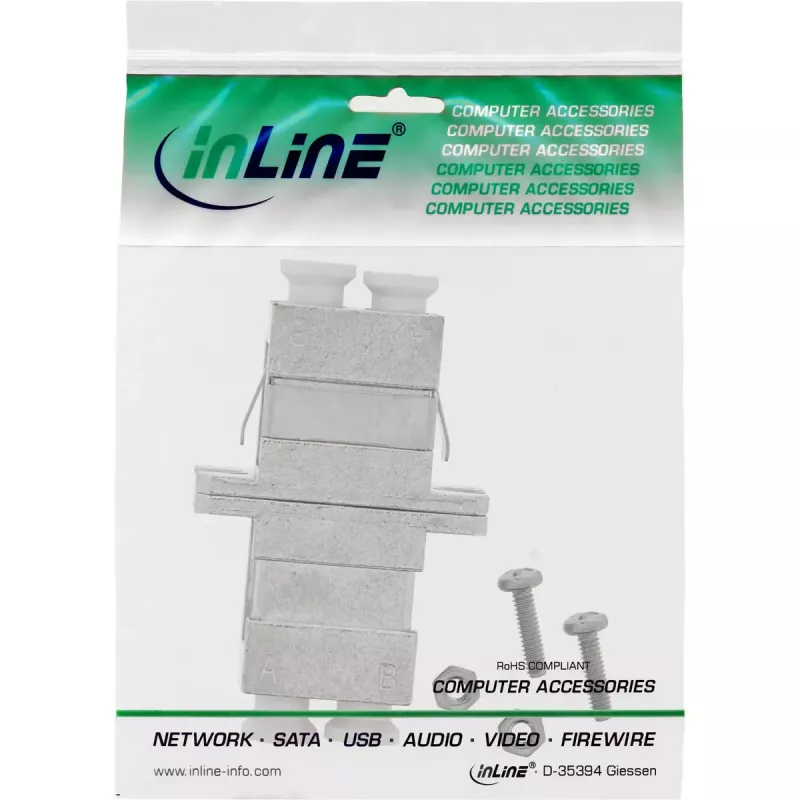 InLine optisko šķiedru adapteris, metāla, dupleksais LC/LC, vienmoda, keramikas uzmava ar atloku