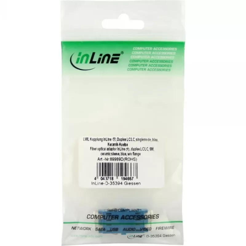 InLine optisko šķiedru adapteris Duplex LC/LC SM keramikas uzmava zils 89989D