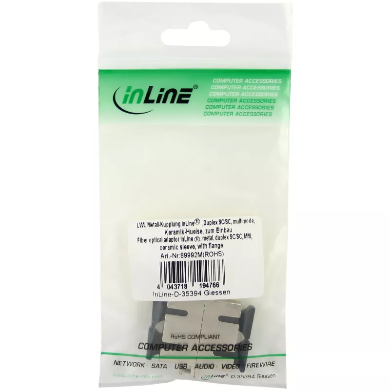 InLine Fiber Optical Metal Adapter Duplex SC/SC MM Ceramic Sleeve with Flange