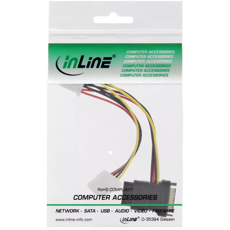 SATA strāvas kabelis SATA sievišķais / 3x 4 kontaktu Molex vīrišķais 0,15 m InLine 29679