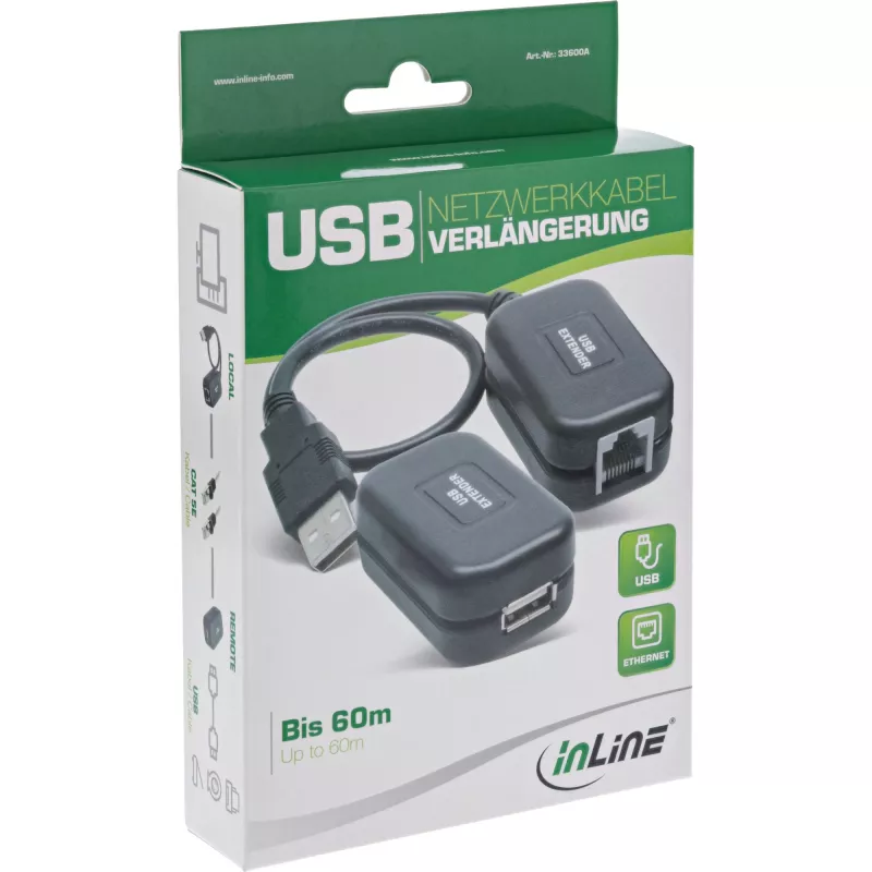 InLine USB pagarinātājs, līdz 60 m, izmantojot RJ45 ielāpu kabeli Cat.5e vai labāku