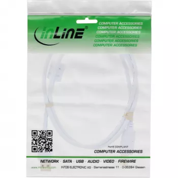 InLine USB 2.0 kabelis, A tipa vīrišķais / B tipa vīrišķais, apzeltīti kontakti, ar ferīta serdi, balts, 10 m