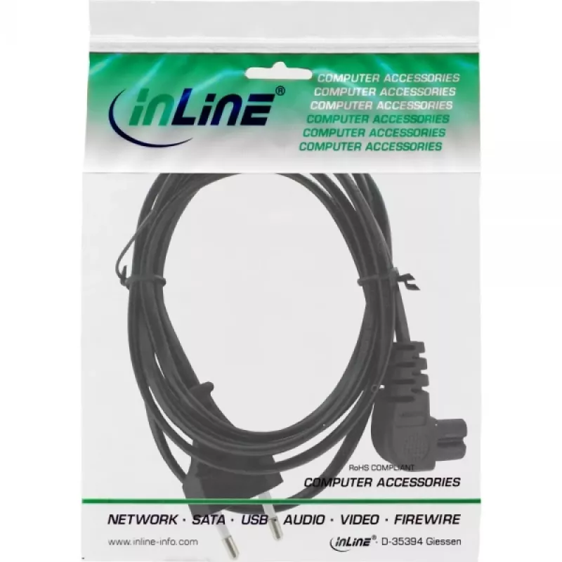InLine strāvas kabelis, Euro vīrišķais / Euro8 vīrišķais leņķveida, melns, 2 m