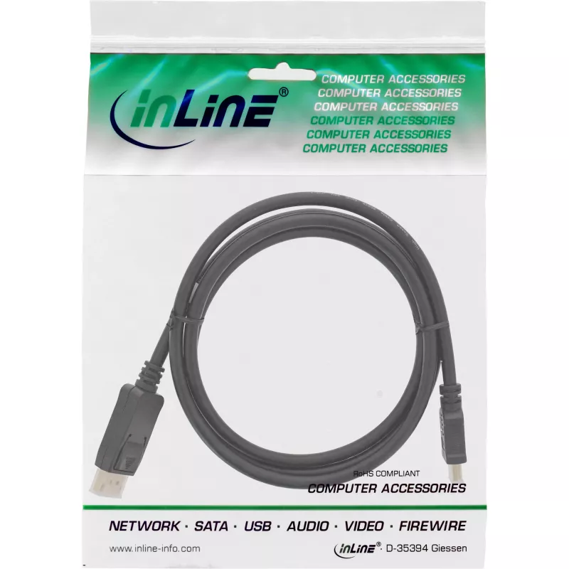 InLine DisplayPort–HDMI pārveidotāja kabelis, melns, 10 m