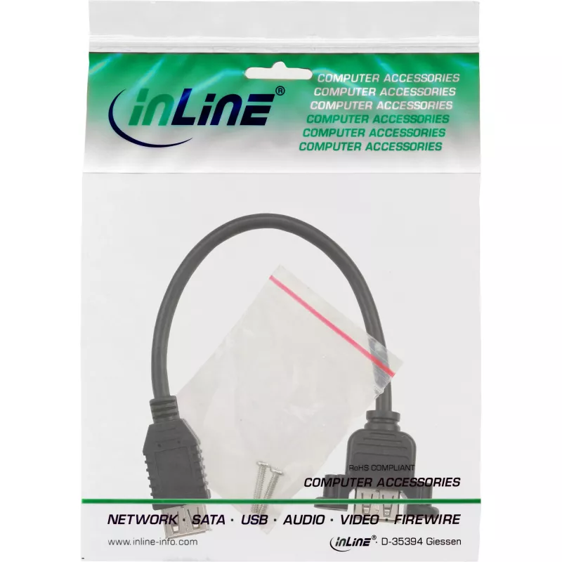 InLine USB 2.0 adaptera kabelis, A tipa ligzda / šasijas savienotājs A tips, 0,2 m