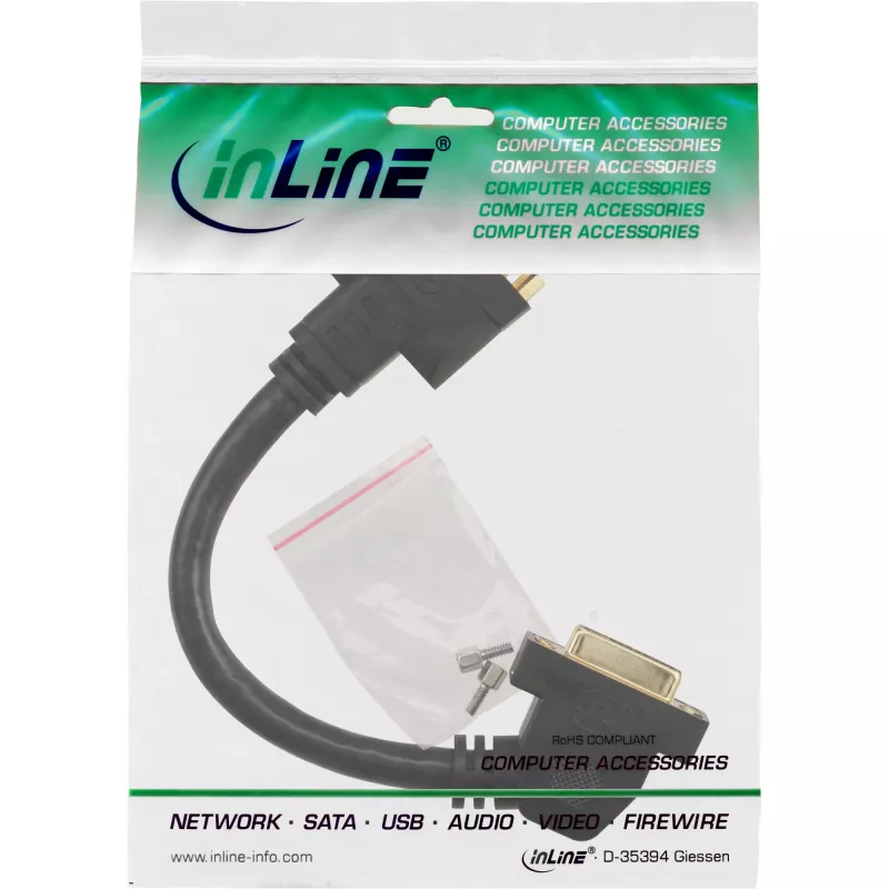 InLine DVI-I adaptera kabelis 24+5 DVI sievišķais/sievišķais ar atloku 0,2 m
