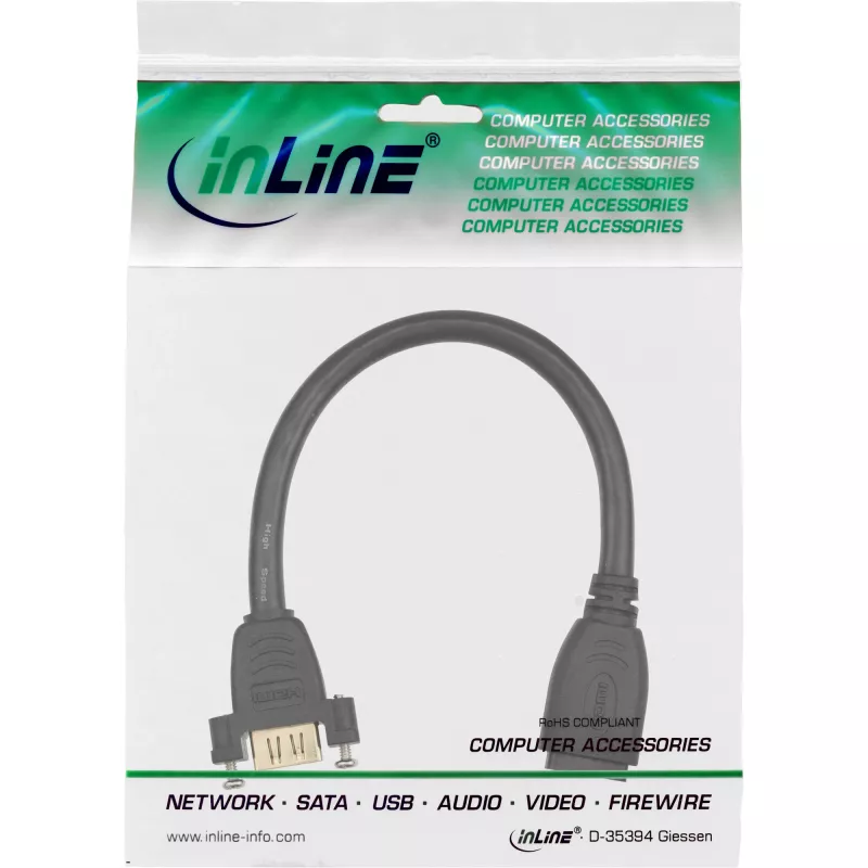 InLine HDMI adaptera kabelis A-siev./A-siev. ar atloku, apzeltīts, 4K2K, 0,2 m