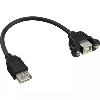 USB 2.0 adaptera kabelis, A tipa sieviešu / šasijas savienotājs, B tips, InLine 33441F, 0,2 m