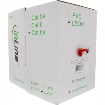 InLine komutācijas kabelis S/FTP PiMF Cat.6A bez halogēna 500MHz sarkans 100m