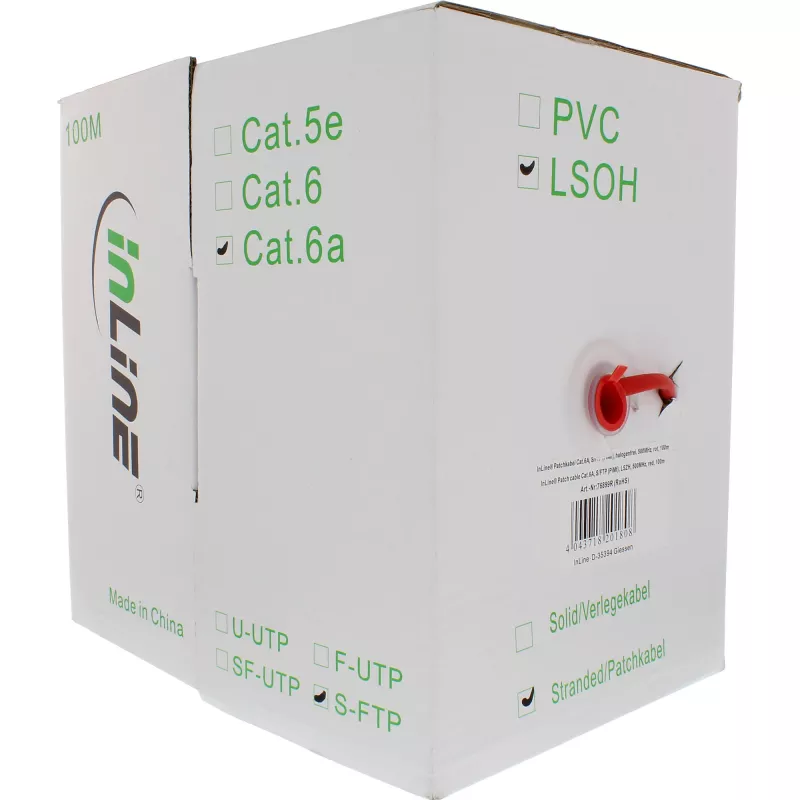 InLine komutācijas kabelis S/FTP PiMF Cat.6A bez halogēna 500MHz sarkans 100m