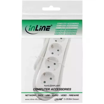 InLine kontaktligzdu bloks, 4-vietīgs ar zemējuma kontaktu CEE 7/3, balts, 1,5m