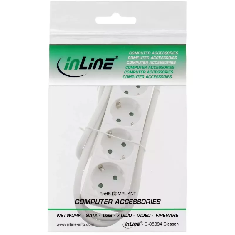 InLine kontaktligzdu bloks, 4-vietīgs ar zemējuma kontaktu CEE 7/3, balts, 1,5m