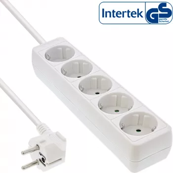 InLine kontaktligzdu sloksne, 5 virzienu zemējuma kontakts CEE 7/3, balta, 1,5 m