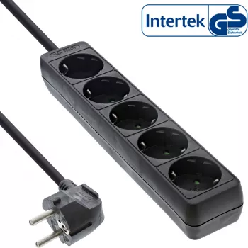InLine kontaktligzdu sadalītājs, 5-vietīgs ar zemējuma kontaktu CEE 7/3, melns, 1,5 m