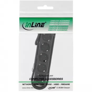 InLine kontaktligzdu sadalītājs, 5-vietīgs ar zemējuma kontaktu CEE 7/3, melns, 1,5 m
