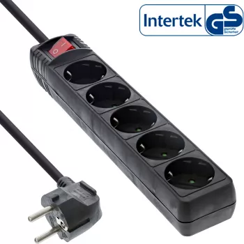 InLine kontaktligzdu bloks, 5-vietīgs ar zemējuma kontaktu CEE 7/3, melns, 1,5 m