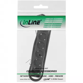 InLine kontaktligzdu bloks, 5-vietīgs ar zemējuma kontaktu CEE 7/3, melns, 1,5 m