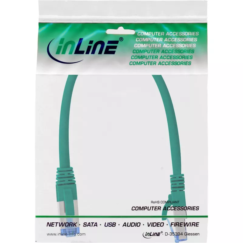 InLine ielāpu vads S/FTP PiMF Cat.6A bez halogēna 500 MHz zaļš 0,3 m