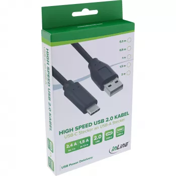 InLine USB 2.0 kabelis, USB-C vīr. / USB-A vīr., melns, 1 m